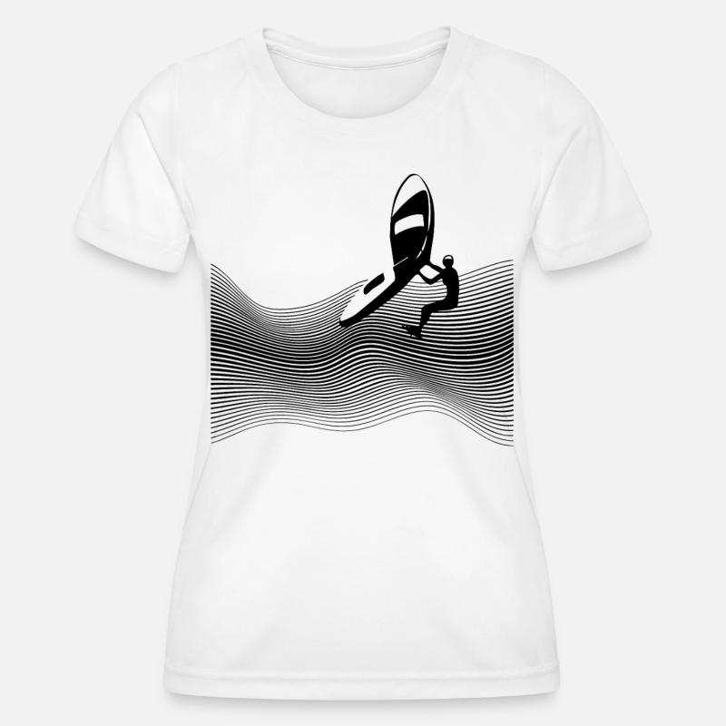 Wingfoiler on graphic waves - Women's Functional T-Shirt - white