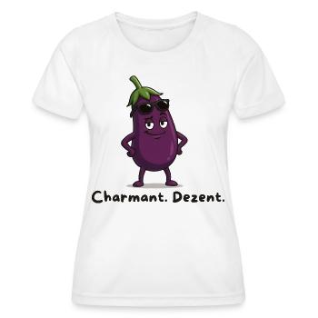 Charmant Discret - Caricature d’aubergine - T-shirt sport Femme - blanc - Devant - AI Model Female 172 dark (172cm)