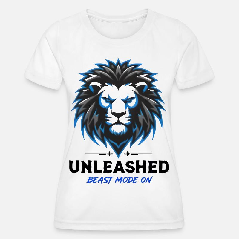 Blue Neon Lion Crest Unleashed - Women's Functional T-Shirt - white