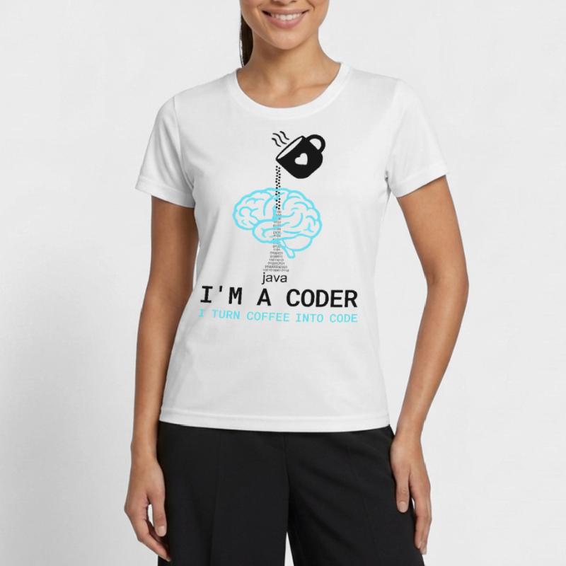 Coder T-Shirt: Coffee into Code – Nerdy Programmie Frauen Funktions-T-Shirt