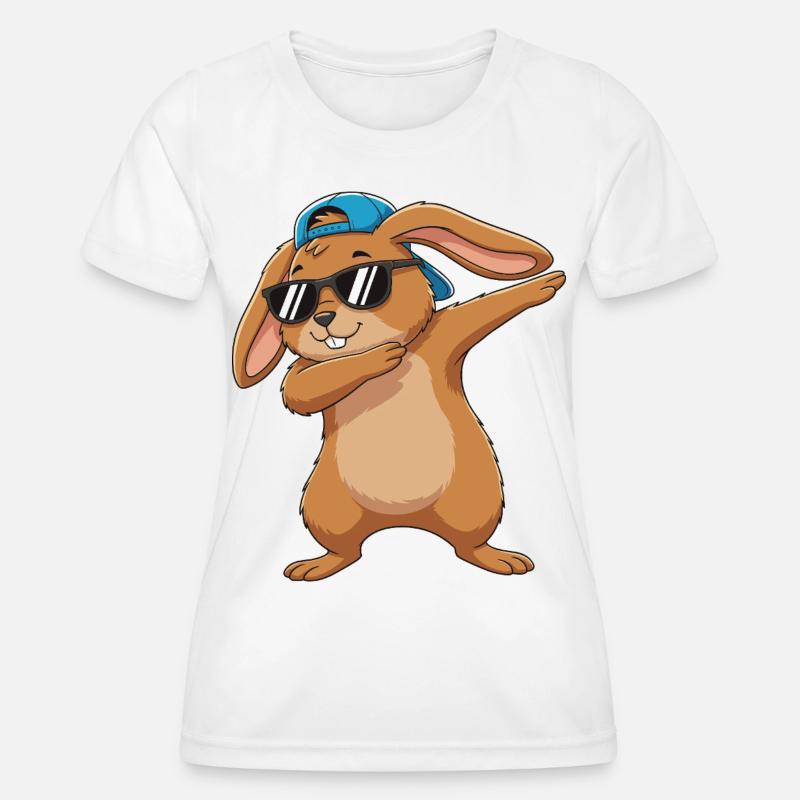Cool Dabbing Rabbit Sunglasses Cartoon Art - Women's Functional T-Shirt - white