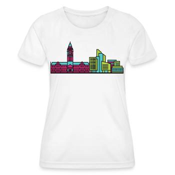 Bradford City Skyline Rathaus Moderne Linienkunst - Frauen Funktions-T-Shirt - Weiß - Vorne - AI Model Female 172 dark (172cm)