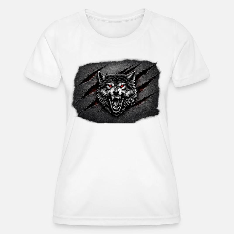 Red eye wolf with scratch marks - Women's Functional T-Shirt - white