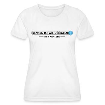 Penser, c’est comme chercher sur Google – mais plus évident - T-shirt sport Femme - blanc - Devant - AI Model Female 172 dark (172cm)