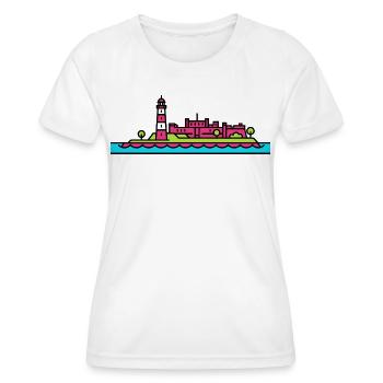 Plymouth City Skyline Smeaton's Tower Line Art - Women's Functional T-Shirt - white - Front - AI Model Female 172 dark (172cm)