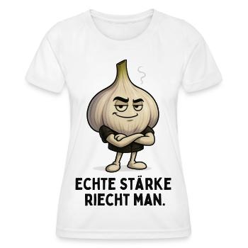 Motif végétal ail ail confiant - T-shirt sport Femme - blanc - Devant - AI Model Female 172 dark (172cm)