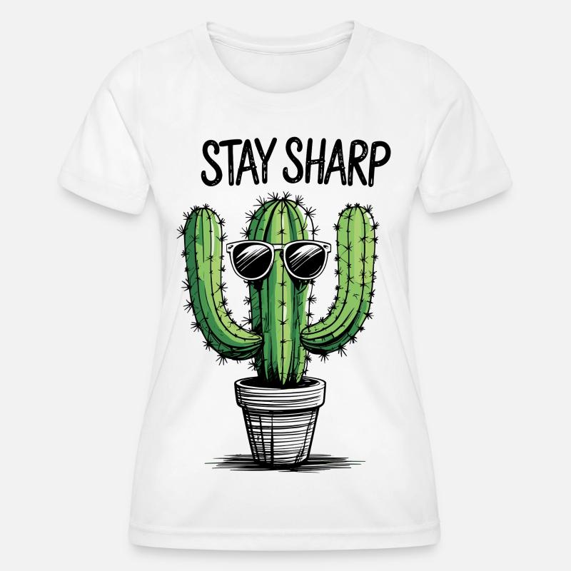 Cactus with sunglasses and message - Women's Functional T-Shirt - white