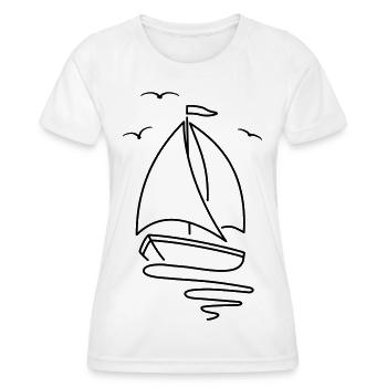 Segelboot mit zwei Segeln und einer Flagge oben. - Frauen Funktions-T-Shirt - Weiß - Vorne - AI Model Female 172 dark (172cm)