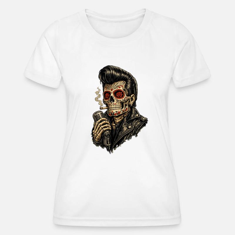 Skeleton Sugar Skull Rockabilly Microphone - Women's Functional T-Shirt - white