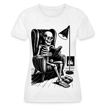 Reading skeleton in reading chair - Women's Functional T-Shirt - white - Front - AI Model Female 172 dark (172cm)
