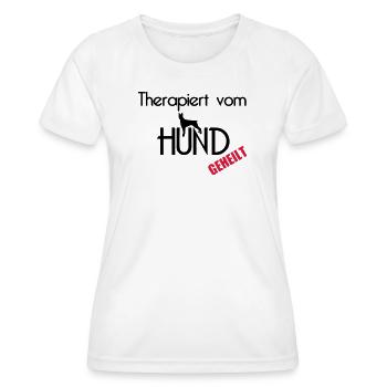 Therapiert vom Hund Hunde Tier Haustier Geschenk - Frauen Funktions-T-Shirt - Weiß - Vorne - AI Model Female 172 dark (172cm)