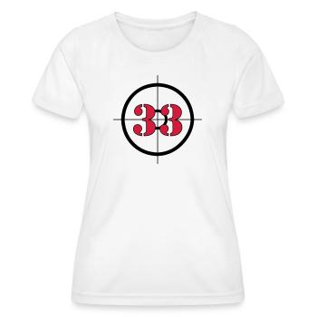 Représente : 33 (V) - T-shirt sport Femme - blanc - Devant - AI Model Female 172 dark (172cm)