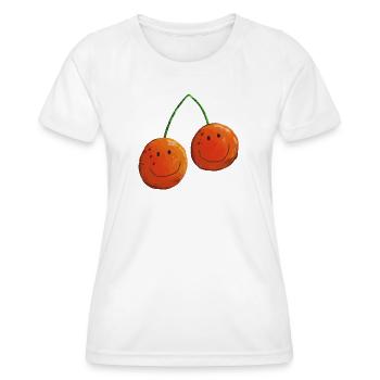 Lustige Früchtchen - Kirsche - Kirschen - Obst - Frauen Funktions-T-Shirt - Weiß - Vorne - AI Model Female 172 dark (172cm)