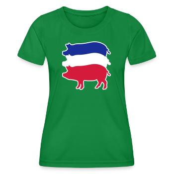Tricolor pork in stripes - Women's Functional T-Shirt - kelly green - Front - AI Model Female 172 dark (172cm)