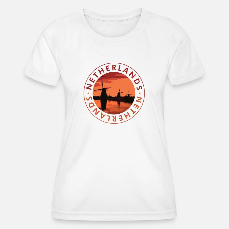 Netherlands Windmills at sunset - Women's Functional T-Shirt - white