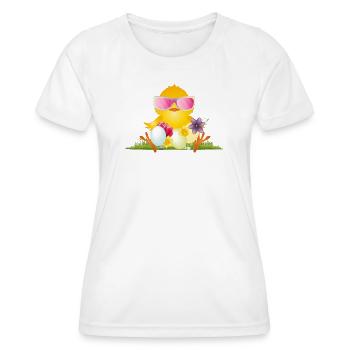fluffy chick with Easter eggs and pink glasses - Women's Functional T-Shirt - white - Front - AI Model Female 172 dark (172cm)