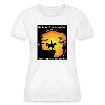 Reitersprüche Reiten Sonnenuntergang Reiter Pferd - Frauen Funktions-T-Shirt - Weiß - Vorne - AI Model Female 172 dark (172cm)