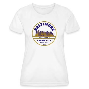 Baltimore Charm City Skyline Abzeichen - Frauen Funktions-T-Shirt - Weiß - Vorne - AI Model Female 172 dark (172cm)
