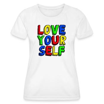 Liebe dich selbst bunte Pop Art - Frauen Funktions-T-Shirt - Weiß - Vorne - AI Model Female 172 dark (172cm)