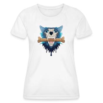 Höllenhund Schädel - Dämonischer blauer Wolf & Keksknochen - Frauen Funktions-T-Shirt - Weiß - Vorne - AI Model Female 172 dark (172cm)