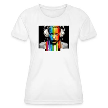 Rainbow Pulse: Kopfhörer-Porträt - Frauen Funktions-T-Shirt - Weiß - Vorne - AI Model Female 172 dark (172cm)