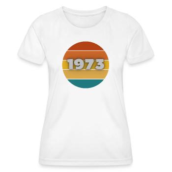 1973, année de naissance, 50 ans - T-shirt sport Femme - blanc - Devant - AI Model Female 172 dark (172cm)