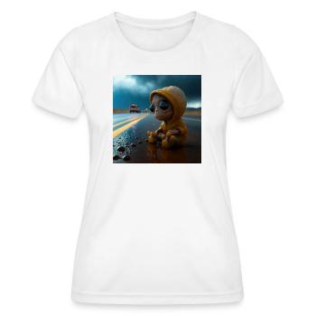 Außerirdisches Baby auf der Straße verloren - Frauen Funktions-T-Shirt - Weiß - Vorne - AI Model Female 172 dark (172cm)