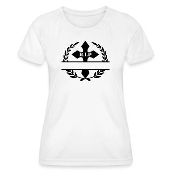 R.I.P.-Kreuz ruht in Frieden in Lorbeerkranz - Frauen Funktions-T-Shirt - Weiß - Vorne - AI Model Female 172 dark (172cm)