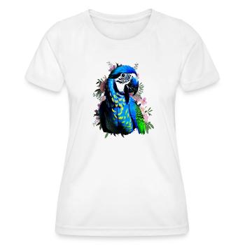 Blauara Papagei auf Blumenhintergrund - Frauen Funktions-T-Shirt - Weiß - Vorne - AI Model Female 172 dark (172cm)