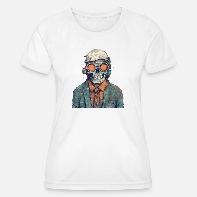 Cool skeleton portrait with sunglasses, cap - Women's Functional T-Shirt - white