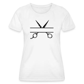 Texte bannière logo coiffeur ouvrir ciseaux - T-shirt sport Femme - blanc - Devant - AI Model Female 172 dark (172cm)