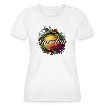 colorful garden in Art Nouveau glass window optics - Women's Functional T-Shirt - white - Front - AI Model Female 172 dark (172cm)