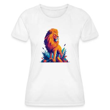 Polygon Löwe - Farbenfrohe Tier Illustration - Frauen Funktions-T-Shirt - Weiß - Vorne - AI Model Female 172 dark (172cm)