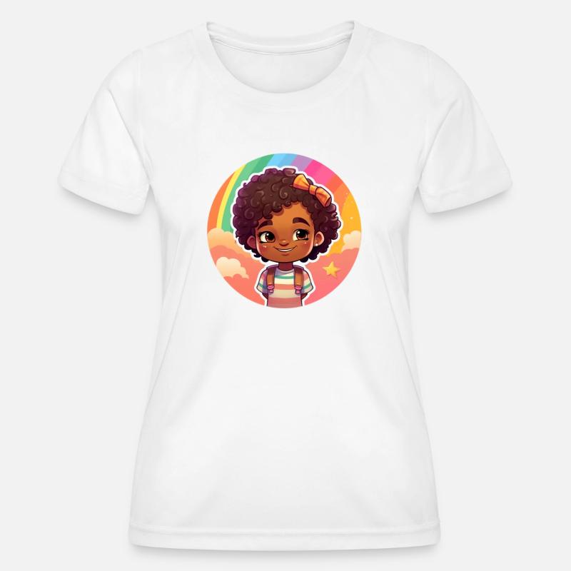 Pretty kid face with rainbow background - Women's Functional T-Shirt - white