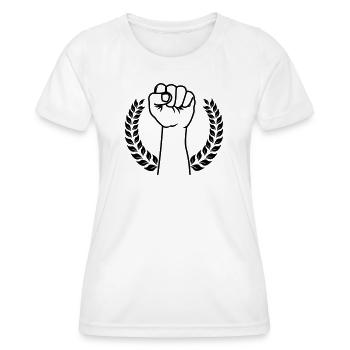 Faust im Lorbeerkranz hochgehalten - Frauen Funktions-T-Shirt - Weiß - Vorne - AI Model Female 172 dark (172cm)