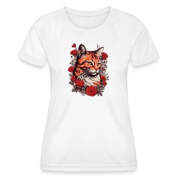 Tigerkatze mit Rosenrahmen, Katze Rot süß Rosen - Frauen Funktions-T-Shirt - Weiß - Vorne - AI Model Female 172 dark (172cm)