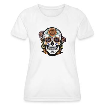 Blumen Zucker Schädel Tattoo Design - Frauen Funktions-T-Shirt - Weiß - Vorne - AI Model Female 172 dark (172cm)