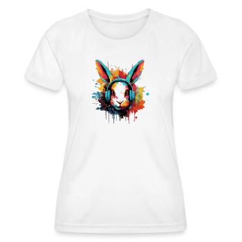 Bunny with headphones, music, hares, hare, dwarf hare - Women's Functional T-Shirt - white - Front - AI Model Female 172 dark (172cm)