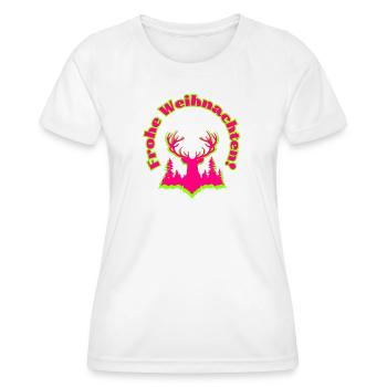 Frohe Weihnachten Hirsch im Wald neon pink grün - Frauen Funktions-T-Shirt - Weiß - Vorne - AI Model Female 172 dark (172cm)