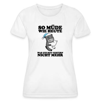 Müde Spruch lustig Schlafen Ausschlafen - Esel - Frauen Funktions-T-Shirt - Weiß - Vorne - AI Model Female 172 dark (172cm)