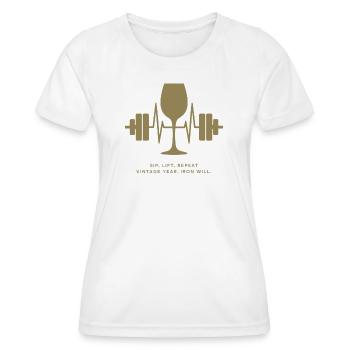 Genuss und Kraft: Wein und Gewichte - Frauen Funktions-T-Shirt - Weiß - Vorne - AI Model Female 172 dark (172cm)