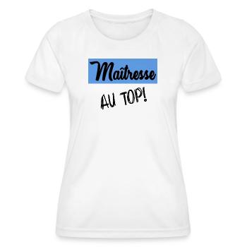 MERCI MAÎTRESSE - T-shirt sport Femme - blanc - Devant - AI Model Female 172 dark (172cm)