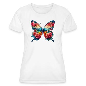 Schmetterling Rosa Blumen Rosen Dornen Rosengarten - Frauen Funktions-T-Shirt - Weiß - Vorne - AI Model Female 172 dark (172cm)