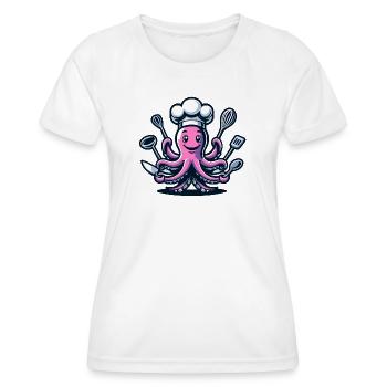 Octo-Chef : Le tentacule gourmand - T-shirt sport Femme - blanc - Devant - AI Model Female 172 dark (172cm)