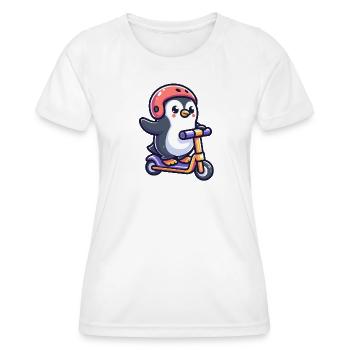 Pinguin unterwegs: Der scooting Sweetie - Frauen Funktions-T-Shirt - Weiß - Vorne - AI Model Female 172 dark (172cm)