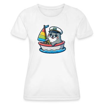 Segelrobbe: Der nautische Seefahrer - Frauen Funktions-T-Shirt - Weiß - Vorne - AI Model Female 172 dark (172cm)