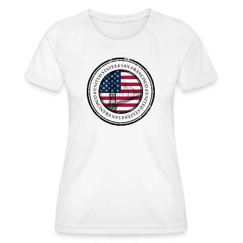 Bridge Sketch Over American Flag Circle - Women's Functional T-Shirt - white - Front - AI Model Female 172 dark (172cm)