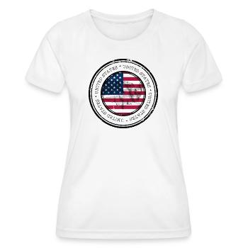 US Flag Map Round Emblem - Women's Functional T-Shirt - white - Front - AI Model Female 172 dark (172cm)