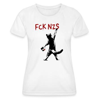 FCK NZS Katze gegen Rassismus Streetart Stil - Frauen Funktions-T-Shirt - Weiß - Vorne - AI Model Female 172 dark (172cm)