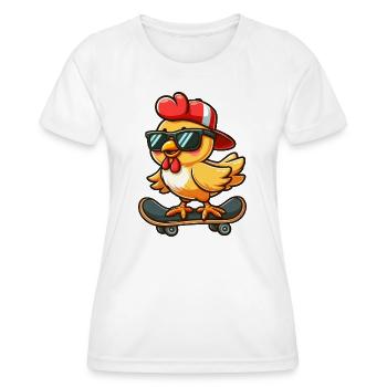Chicken Hen Rooster Skateboard Comic Cartoon - Women's Functional T-Shirt - white - Front - AI Model Female 172 dark (172cm)